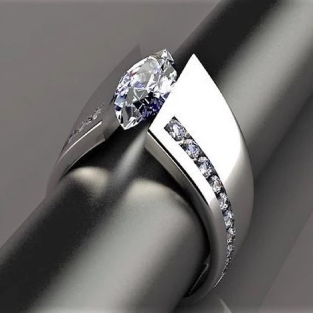 New Women’s 925 silver Marquise Cut Diamond Ring - Picture 2 of 5